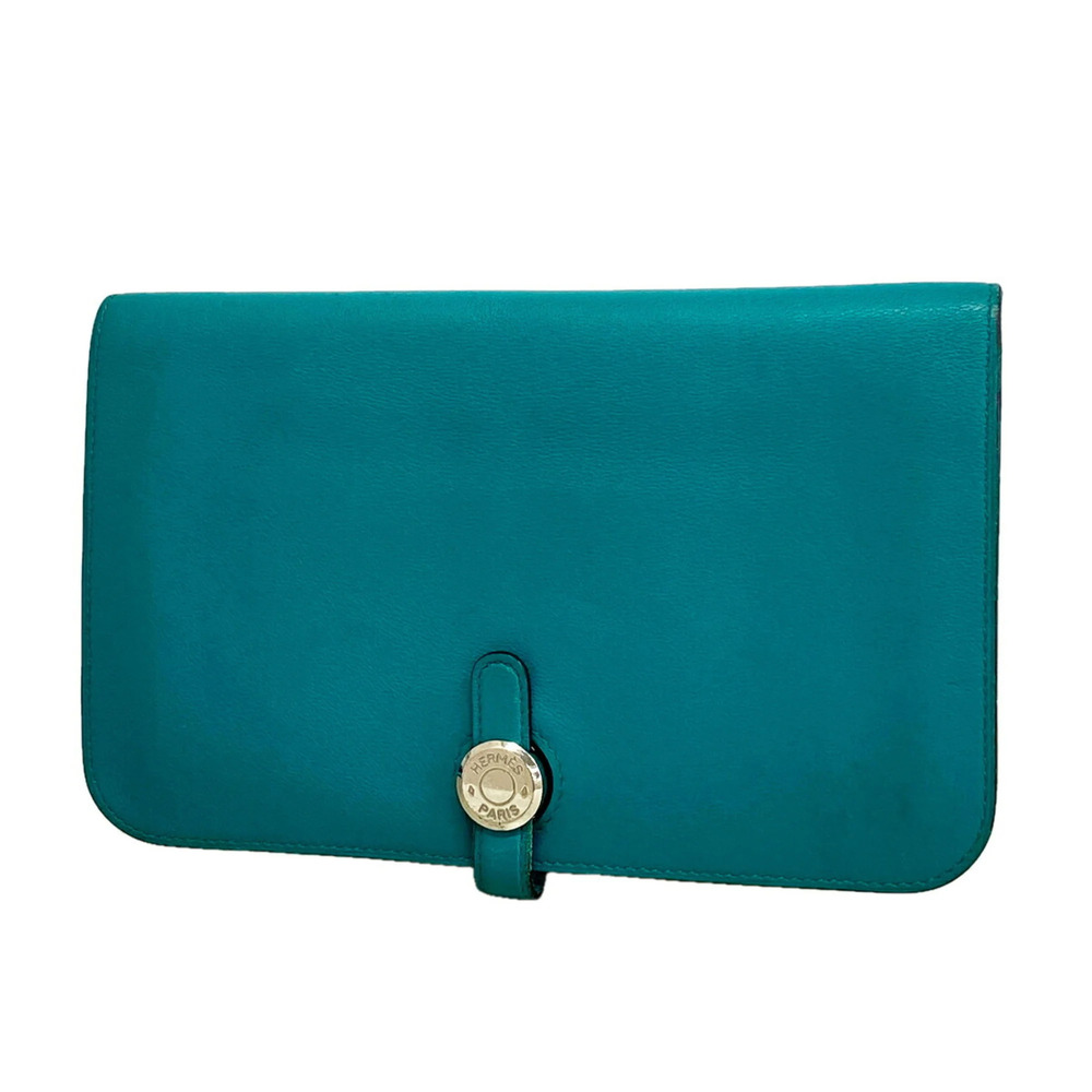 Hermes Dogon Swift Long Wallet, Vert Velours, A Stamp, Women's